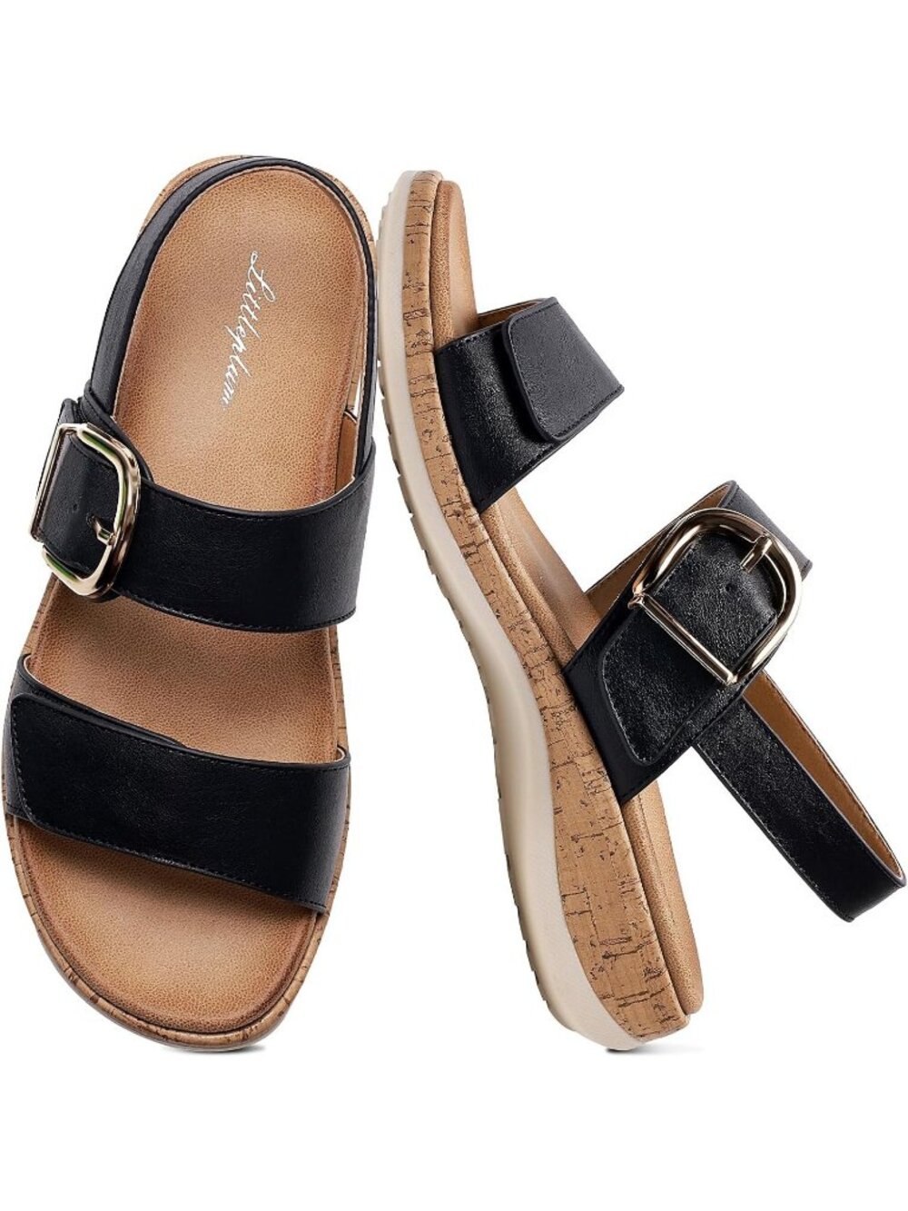 Women's Fashion Black Comfortable Flat Adjustable Orthotic Walking Travel Sandal
